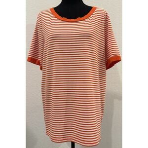 Susan Graver Orange and White Striped Knit Short Sleeve Top Size XL